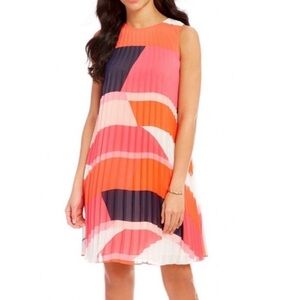 Vince Camuto Vibrant Pleated Mini Geometric Chiffon Dress Size‎ 12